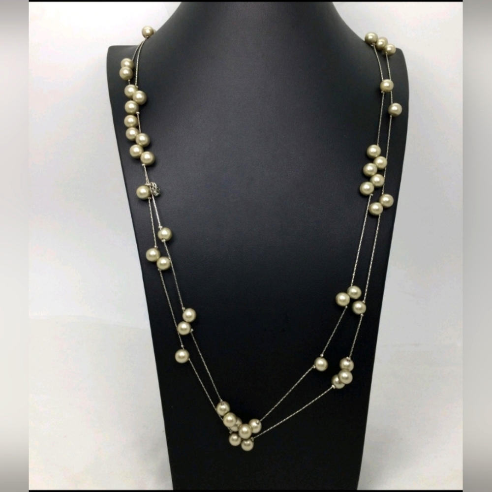 J. Crew Faux Pearl Beads Double Strand Necklace 33"